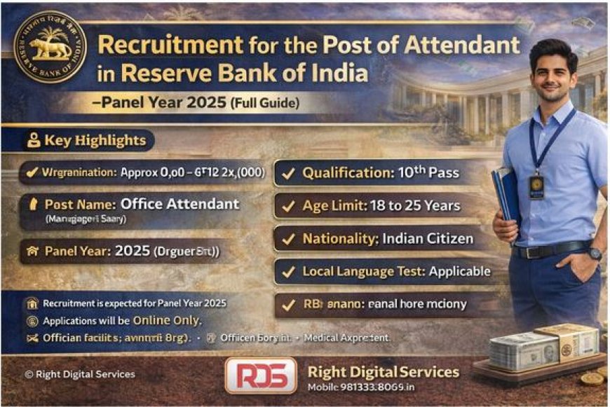 Reserve Bank of India में Office Attendant पद पर भर्ती — Panel Year 2026 के लिए संभावित अवसर